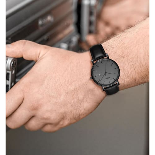BUREI Men's Stylish Analog Quartz Watch, Simple, Slim, Casual Design with Date Display, Waterproof, Popular Brand, Black Leather Strap
