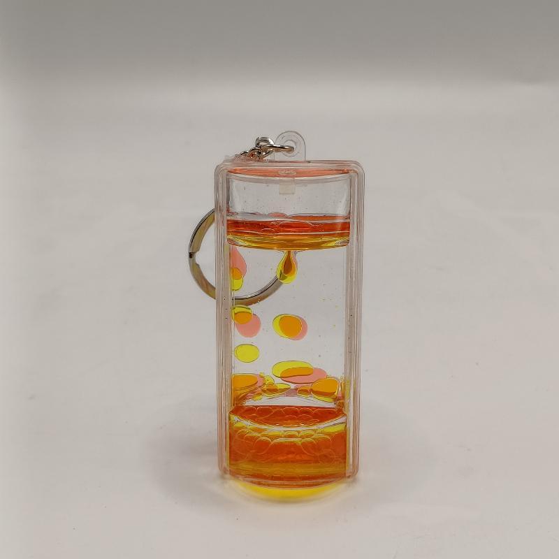 Liquid Timer Keychain Rectangle Double Color Floating Oil Drop Key Ring Stress Relief Toy For Kids Bag Car Key Decoration