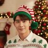 Xmas Costume Headpiece Knitted Christmas Beanie Contrast Color Warm Elf Knit Hat Cute Thick Pointed Pom Bonnet Photography