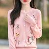 Autumn 2025 Fine Knit Round Neck Embroidered Loose Cardigan Wool Outerwear
