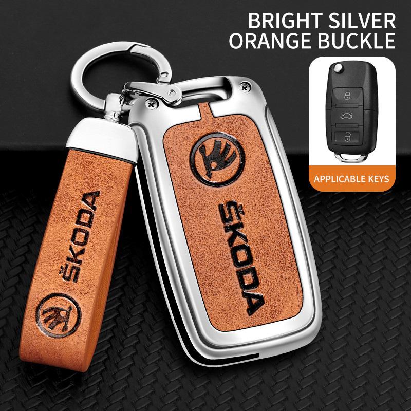 New Leather Car Key Case Cover Holder Protector Shell Fob For Skoda Octavia A5 A7 Fabia Superb Kodiaq Karoq Keychain Accessories