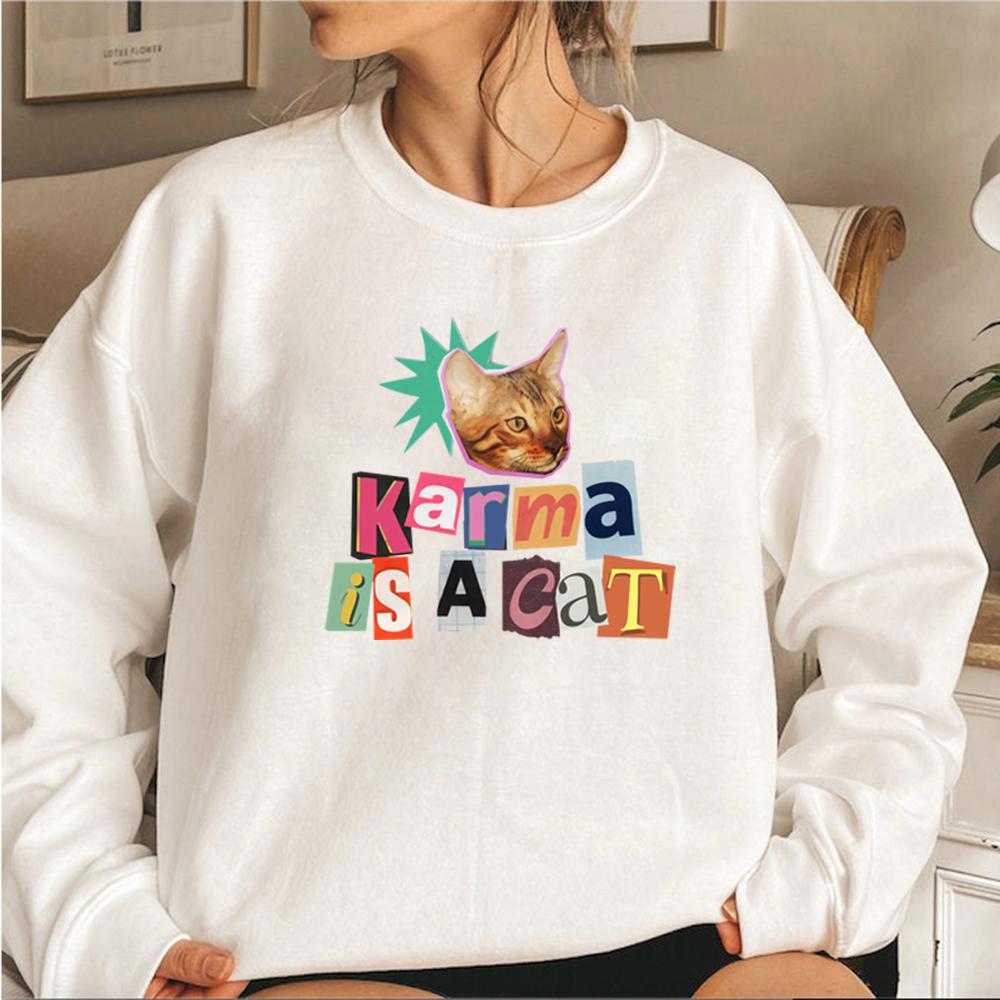 Unisex Süßes Karma Is A Cat Sweatshirt Meet Me At Midnight Hoodie Neues Album Midnight Inspirierter Pullover Karma Sweatshrits Katzenmama Geschenk
