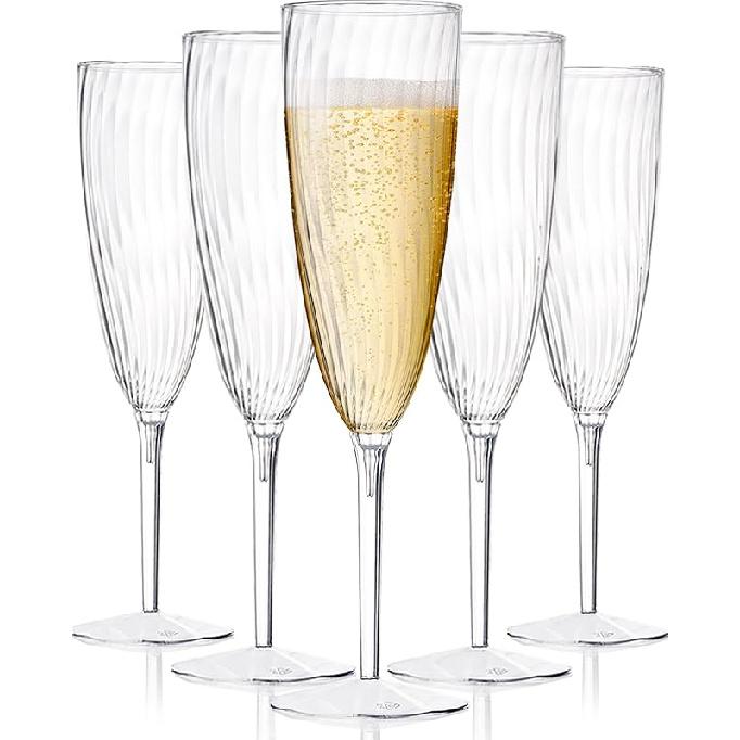 6 Oz Clear Plastic Champagne Glasses 16 Pack, Hard Disposable Plastic Champagne Flute Ideal for Home Daily Life Party Wedding Toasting Drinking 6 OZ 16 Count
