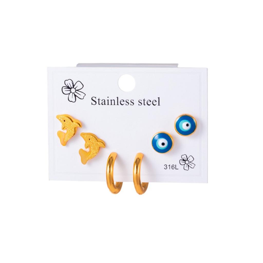 Women's minimalist stainless steel butterfly hoop earrings set of earrings