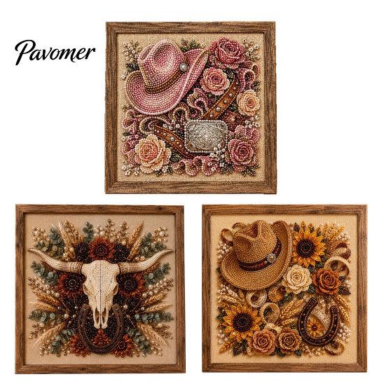Western Wall Art Decor Charm Faux Pearl Kit, DIY Cowboy Hat Painting Creative Hobby for Beginners Rustic Farmhouse Crafting Kit Adults, Home