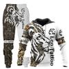 Mens Hooded Sweatshirt Set Wolf 3D Print Long Sleeve Tracksuit Streetwear Casual Fall Winter