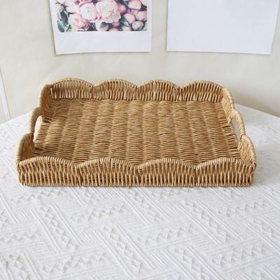 Imitation Rattan Food Serving Tray Rectangular Snacks Fruit Basket  Remote Control