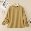 ZANZEA Women Casual Round Neck Solid Color 3/4 Sleeve Loose Blouse