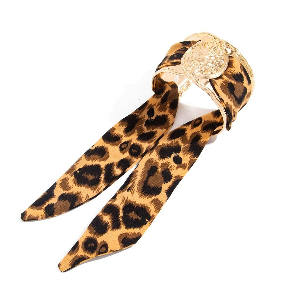 Leopardenmuster Seidenschal Manschettenarmbänder Goldener Ethnischer Stil Armband Metall Breites Armband Damen