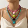 Candy Color Beaded Pendant Choker Clavicle Chain Y2K Necklace Delicate Heart Necklace  Charms