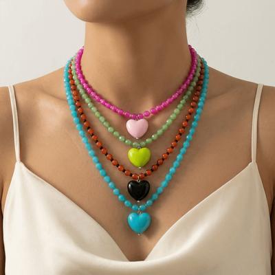 Aesthetic Beaded Pendant Choker Candy Color Y2K Necklace Cute Heart Necklace  Summer