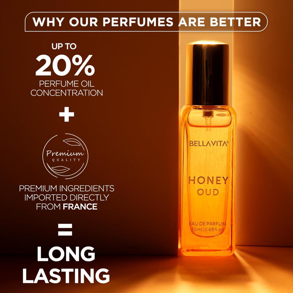 Bella Vita Luxury Honey Oud Eau De Parfum 20ml Unisex Sweet Spicy Long Lasting Premium Fragrance Gift Perfume For Men And Women