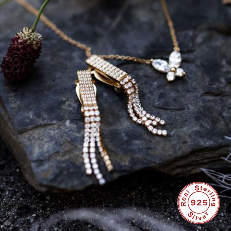 S925 Sterling Silver Ins Wind Mini Diamond-Encrusted Versatile Xiaoqingxin Super Fairy Butterfly Necklace Adjustable Collarbone Chain