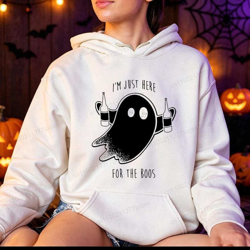I'm Just Here for Halloween Party Men's Women Hoodies Halloween Drinking Funny Ghost Beer Sweatshirt Gift