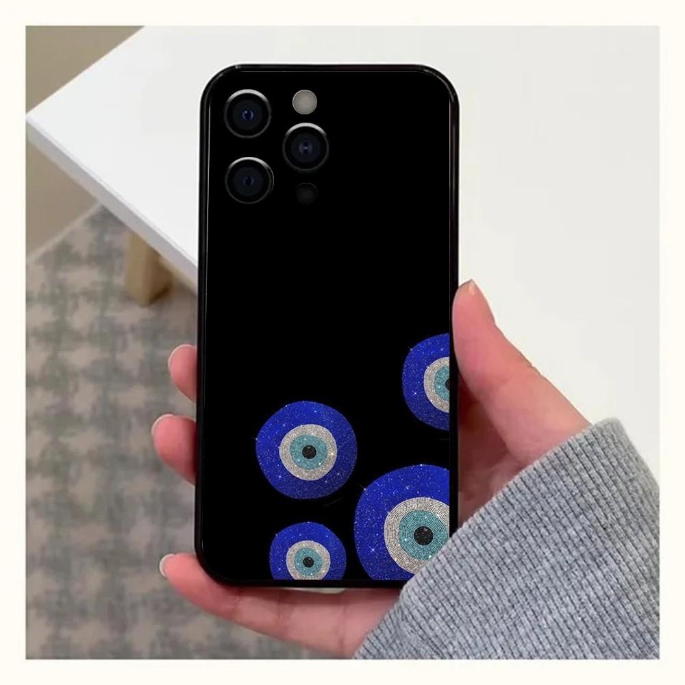 Custodia per Telefono Occhio Malvagio Blu Fortunato Per Apple iPhone 15,14,13,12,11,Pro,X,XS,Max,XR,Plus,Mini Cover Nera Morbida