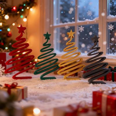 Christmas Tree Ornaments 3D Printed Spiral Christmas Tree Figurine Hoiliday Tabletop Decoration for Winter Mantel Shelf