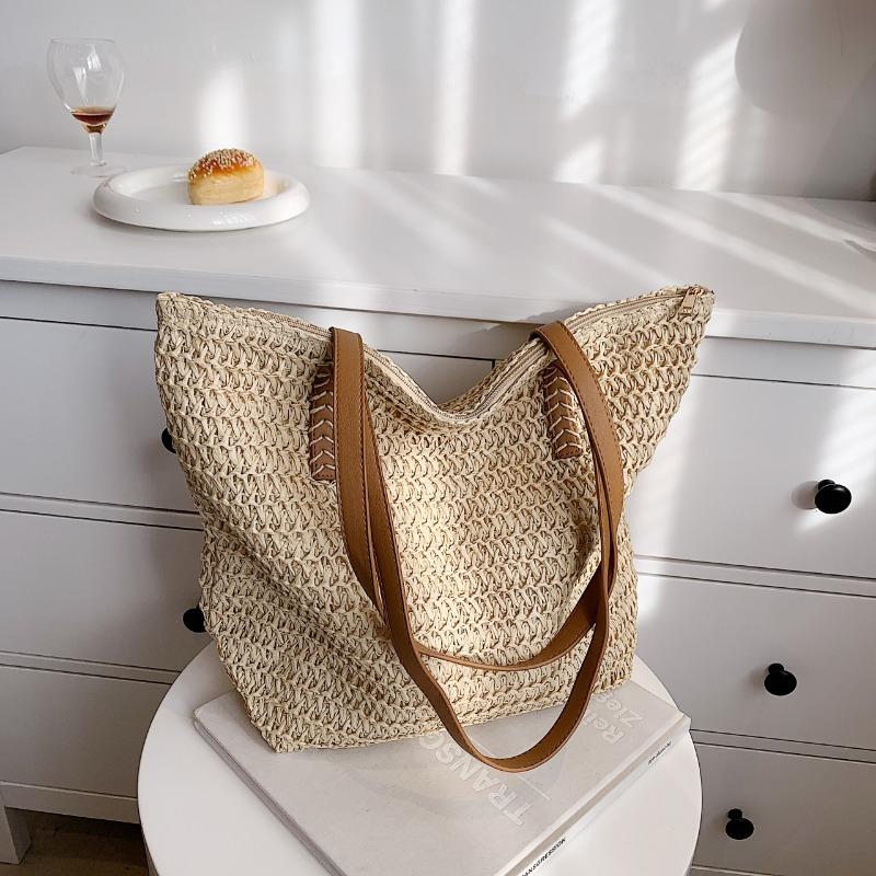 New New Woven One-color Woven Bag Fashionable Shoulder Straw Bag Casual Women's Bag Beach Bag