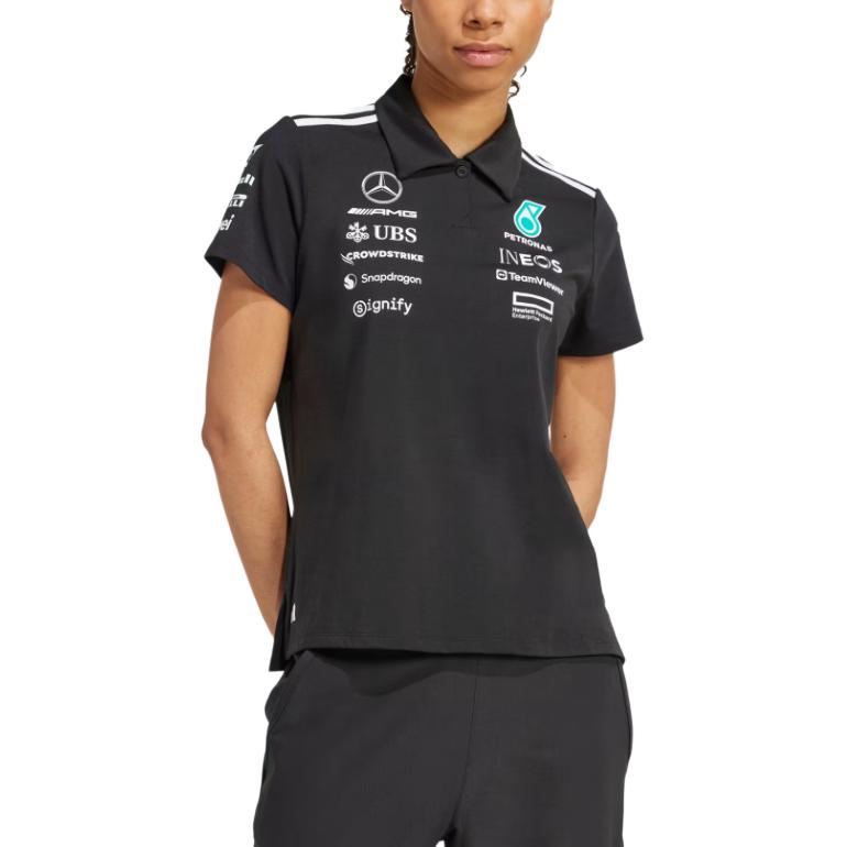 adidas X Mercedes-Amg Petronas F1 Team Ss25 Mode Weich Vielseitig Gestreift Bequem Kurzarm Poloshirt Damen Oberteile Schwarz JX0759