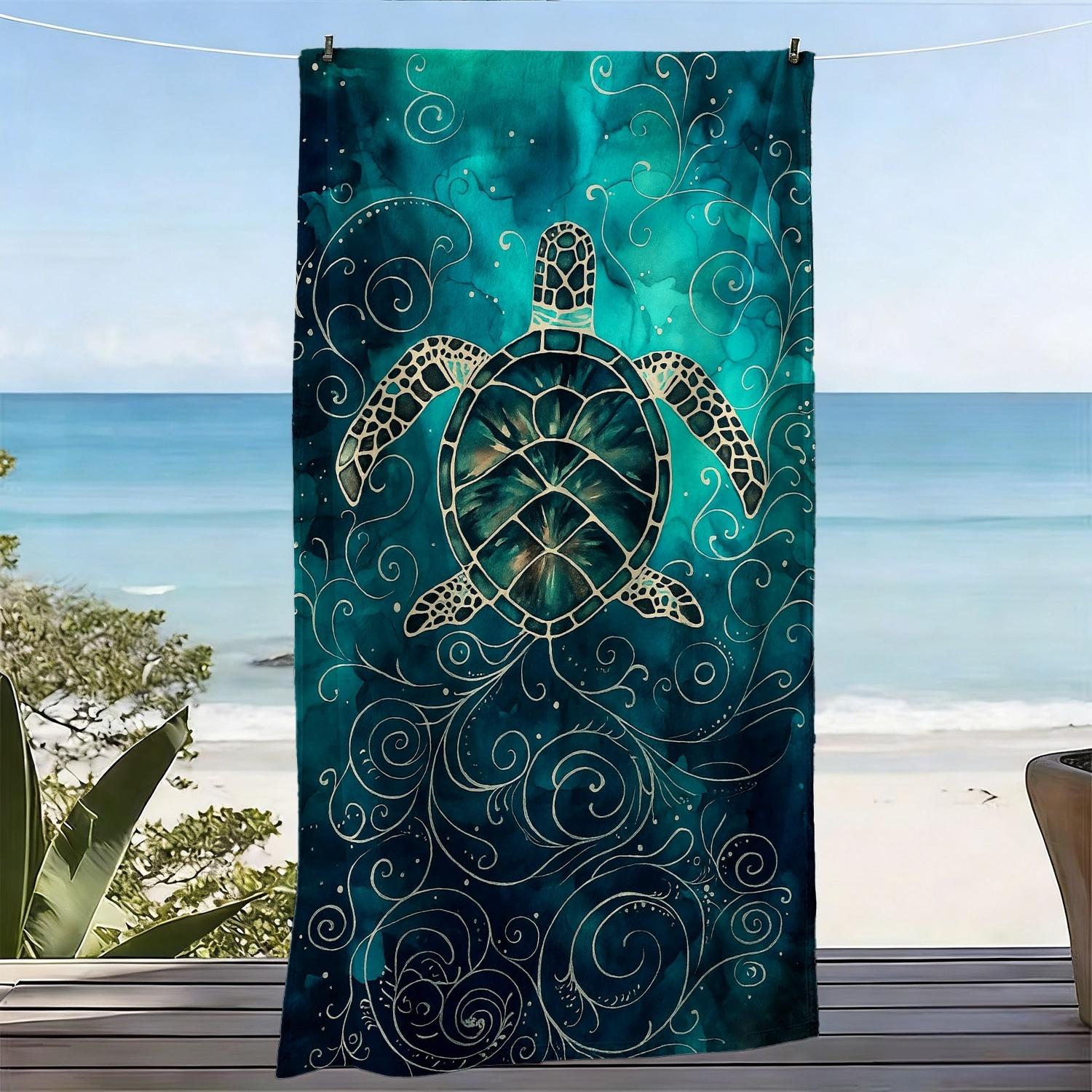 

Ocean-themed Large Soft Beach Towel with Sea Turtle Pattern Exquisite Swirl Print Microfiber Bath Towel Quick-Drying and Super W30*H60(CM)