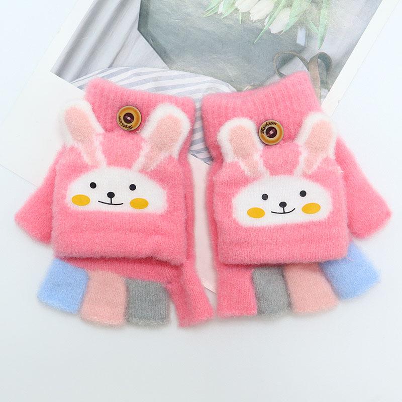 Children's Winter Wool Flip-Top Gloves - Warm, Cartoon Design for Elementary Boys & Girls
