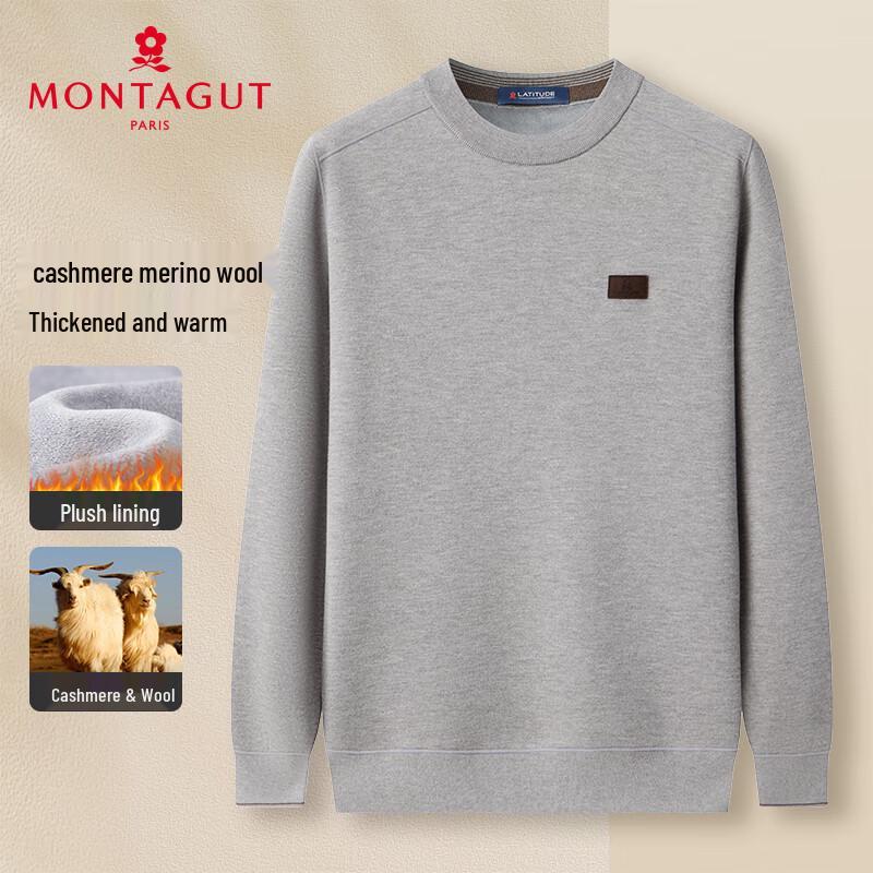 MONTAGUT Men's Winter Round Neck Cashmere Blend Knit Sweater