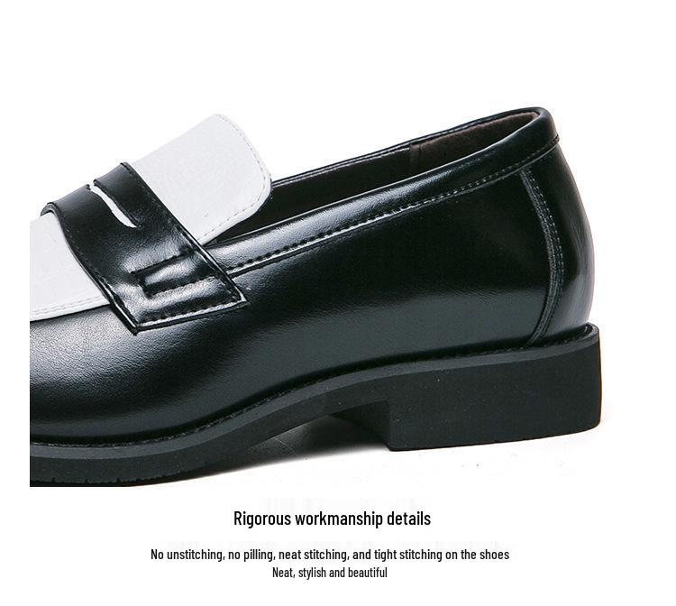 Men's European & American Large Size Color Block Slip-On White Leather Loafers, Korean Style Casual Shoes