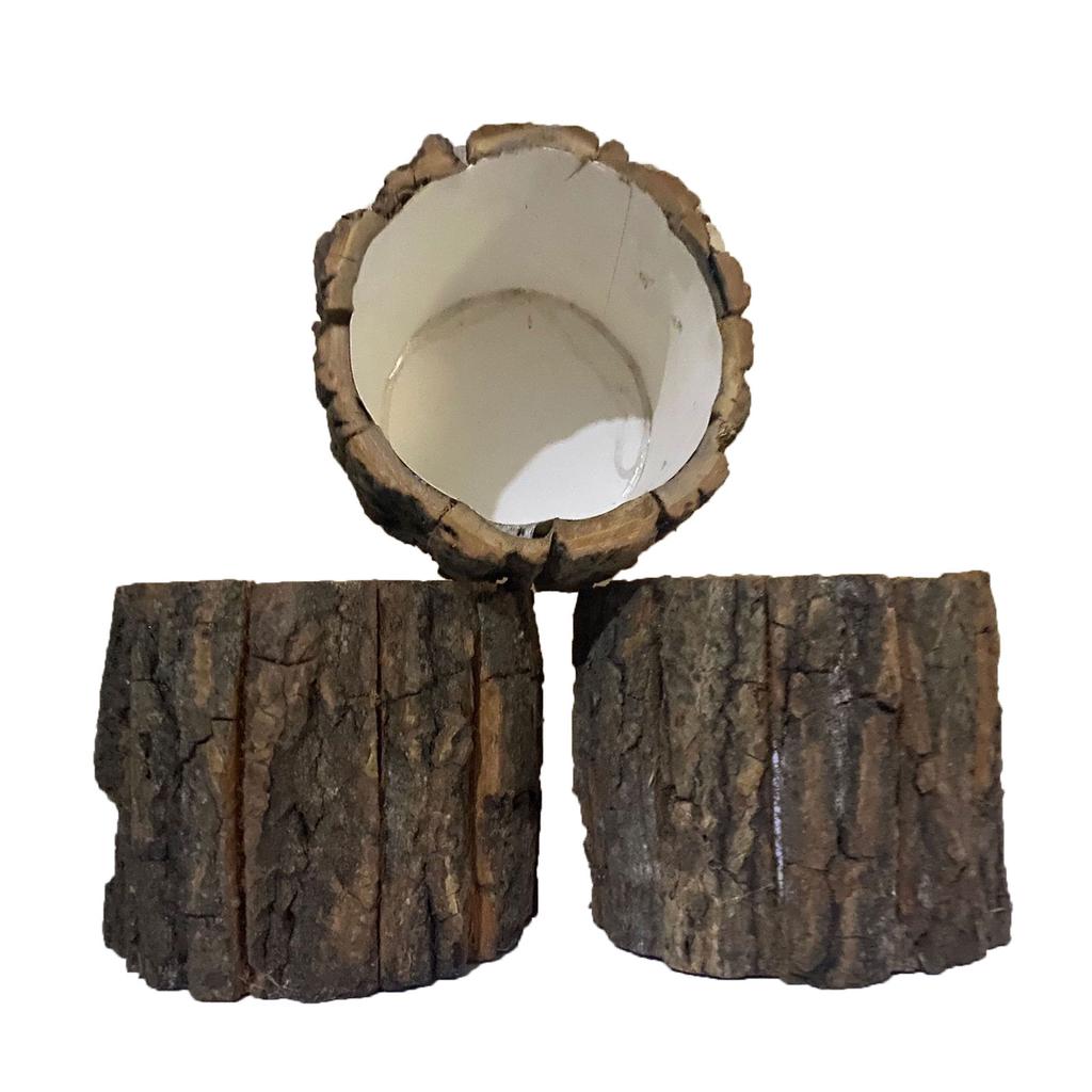 Natural Bark Flower Pot Wooden Planter Decor 10x10cm Waterproof Paper Liner Rustic Wood Vase