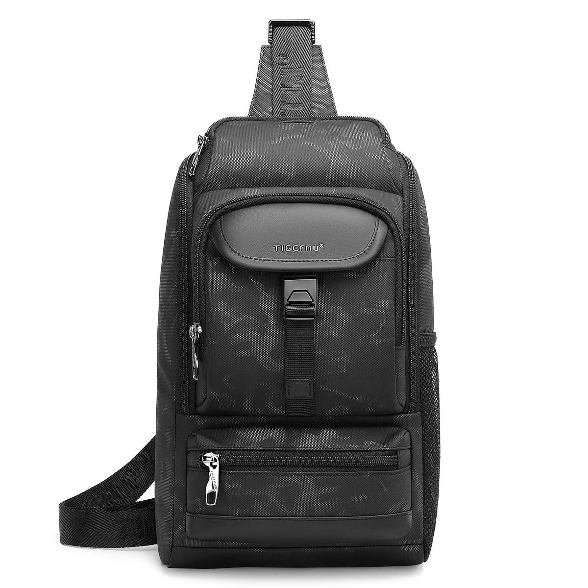 

Tigernu, новинка 2022 года, модные нагрудные сумки с несколькими карманами и инновационным дизайном на молнии, брызгозащищенная сумка на плечо, большая вместительная дорожная сумка чёрный