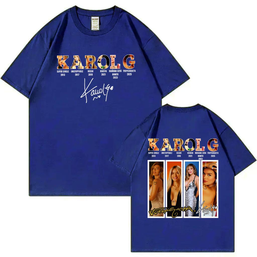 Singer Karol G Double Sided Graphic T Shirts High Streetr Fashion Trend Short Sleeve Tshirts Unisex Unisex Casual Cotton Tshirt