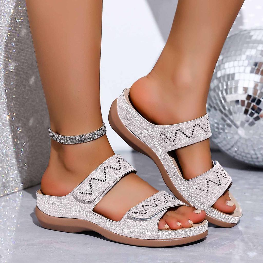 Platform Wedge Sandals With Shiny Rhinestones – Stylish Versatile And Hiking Sandals Women S Home Sandals For Women Memory Foam