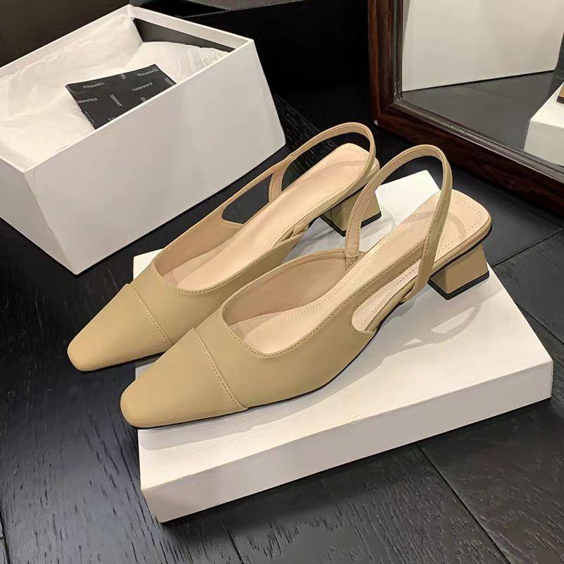 Fashion Solid Square Heel Fashion Sandals for Women2024new Hot Sale Summer Baotou Rubber Ladies Shoes One-line Buckle Pu Women's Sandals