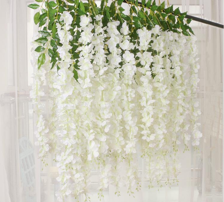 Artificial Wisteria Flower Garland: Violet Hanging Silk Vine for Weddings and Ceiling Decor