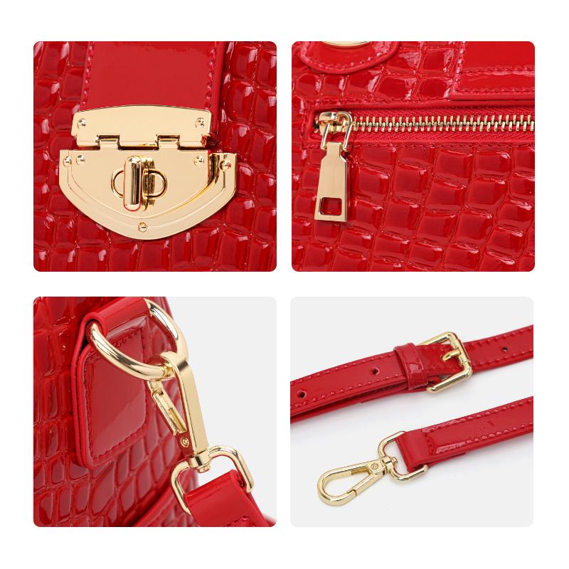 Red Crocodile Tail Boston Bag Fashion Women'S Genuine Leather Bag Cowhide Handbag Single Shoulder Bag Premium Durable