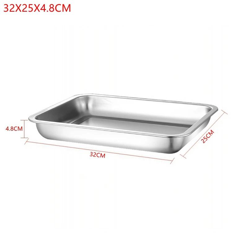 1PCS Deep Service Storage Tray Pan Stainless Steel BBQ Plates For Food Container Steamed Dishes Kitchen Pastry Baking Tools