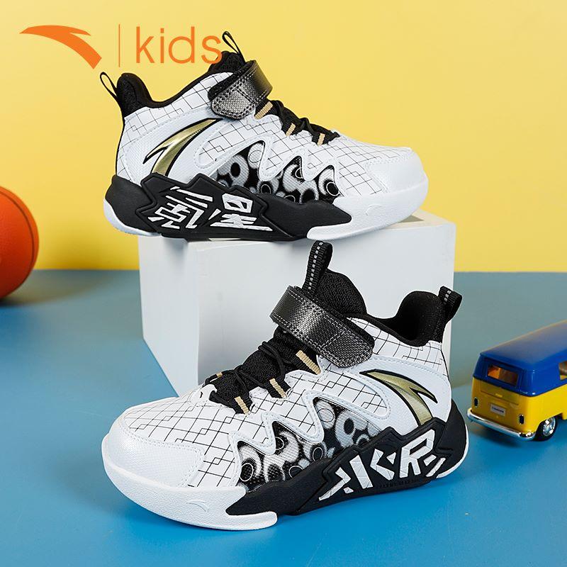 Anta Lightweight Comfortable Non-Slip Shock Absorbing Wear-Resistant Sweat-Absorbing Mid-Top Basketball Shoes Kids Sneaker White Black 312219952-2