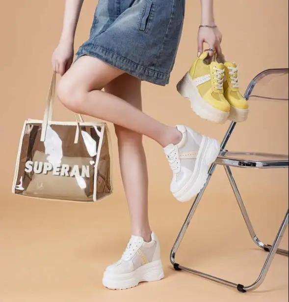 Fashion 11CM Air Mesh Microfiber Leather Platform Wedge High Brand Women Sandals Breathable Flats Chunky Sneakers Hollow Casual Shoes