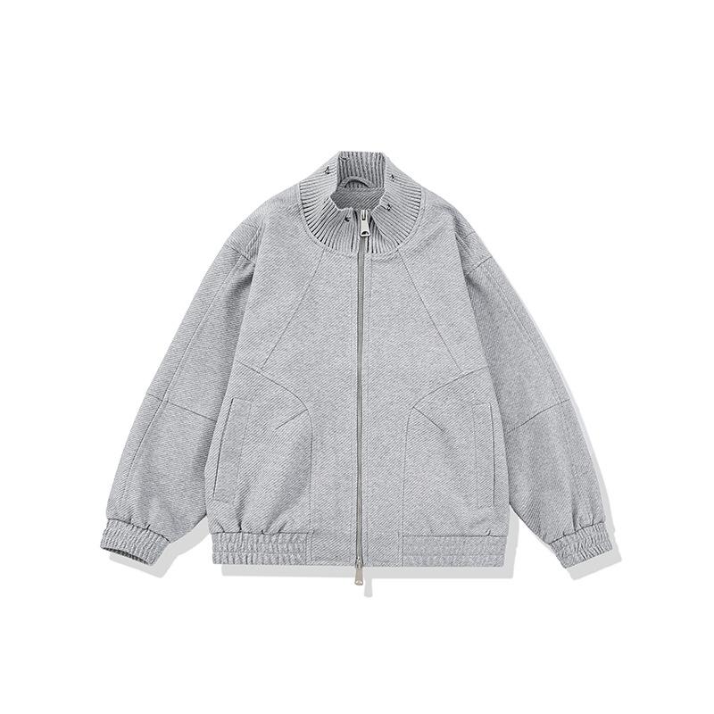 

Men s Designer Herringbone Knit Half-High Collar Cardigan Jacket - Spring & Autumn, Loose Fit Casual. 2XL світло-сірий колір