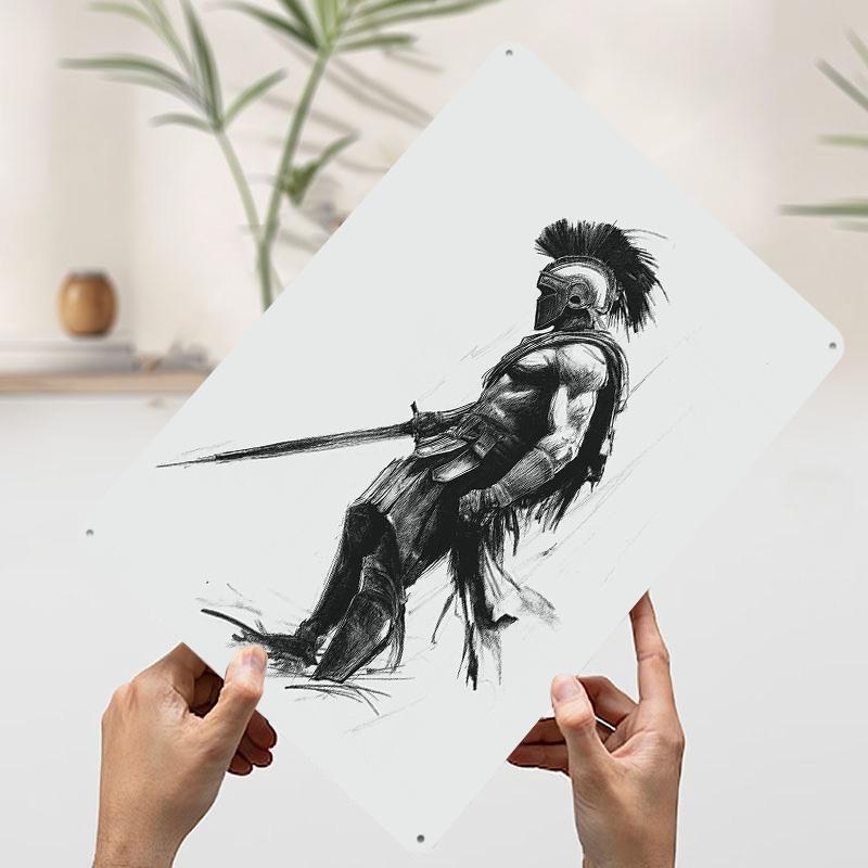 

Spartan Warrior Pencil Sketch Printed Poster Customized Wall Art Retro Vintage Metal Tin Signs for Man Cave Home Decorations 7.9x11.8In(20x30cm)