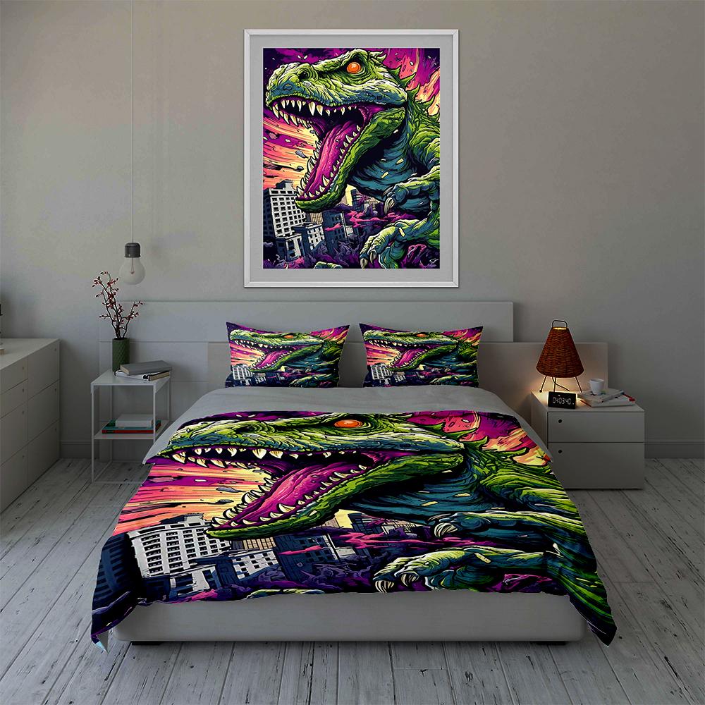 Dinosaur city destruction. Bedding Duvet cover sets Duvet covers Pillowcases gifts (1 * Duvet Cover 2 * Pillowcases, without duvet insert)