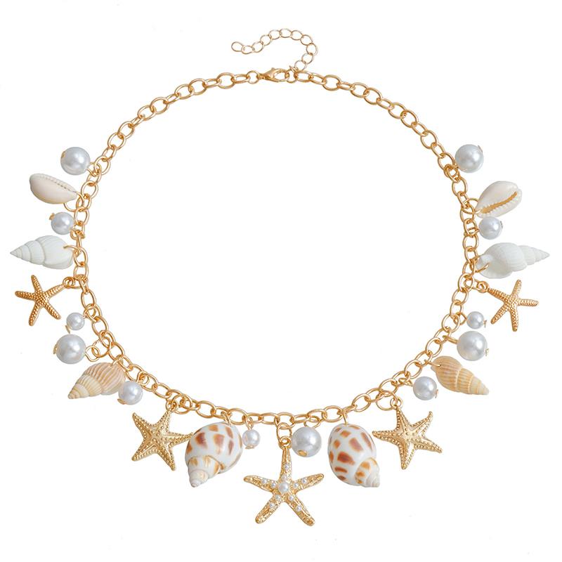 Hot Selling Monolayer Starfish Shell Pendant Hollow Out Alloy Waist Chain Beach Bikini Body Chain