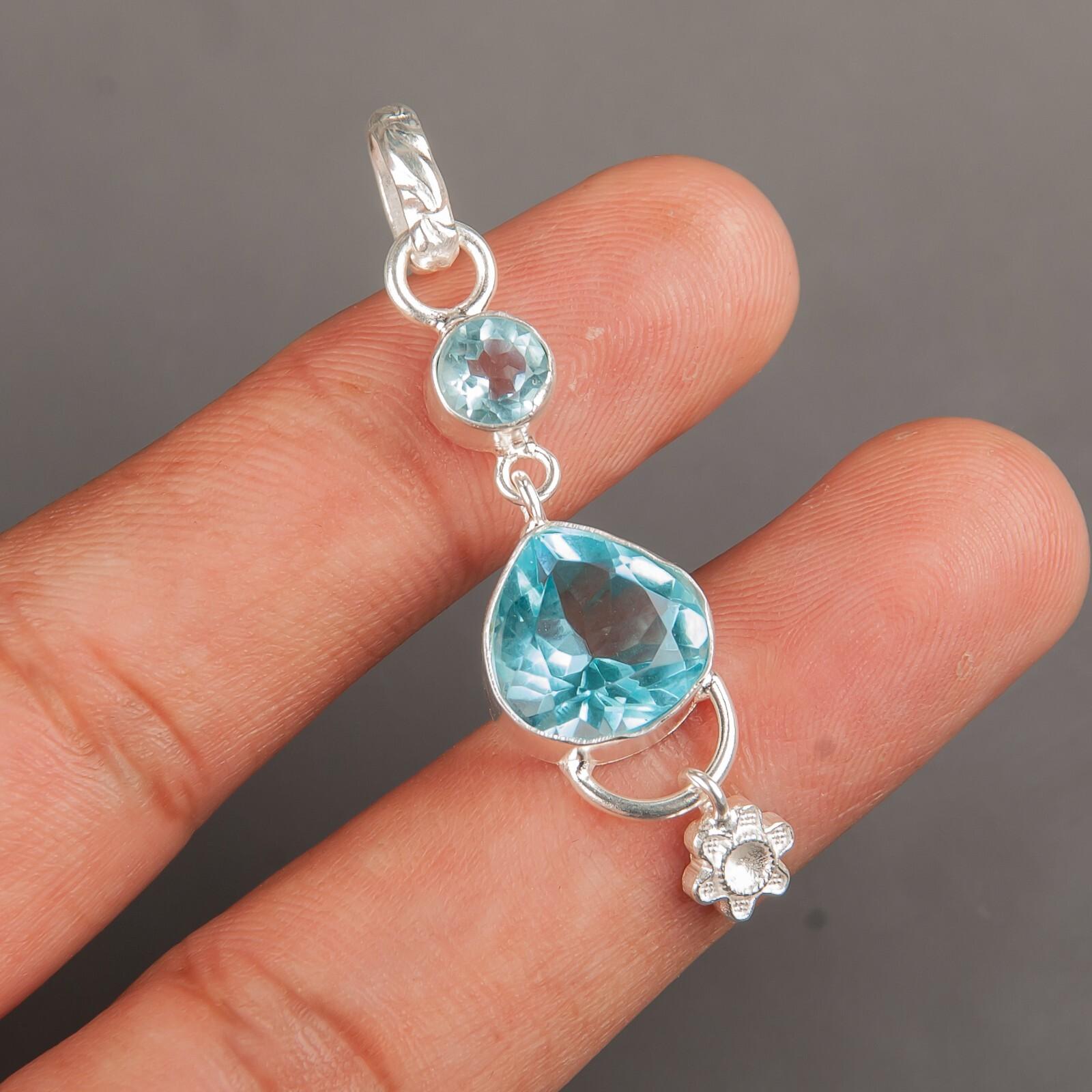 

Небесно-голубой топаз драгоценный камень 925 стерлинговое серебро женская подвеска 2,00 ювелирные изделия ручной работы PP-5-9