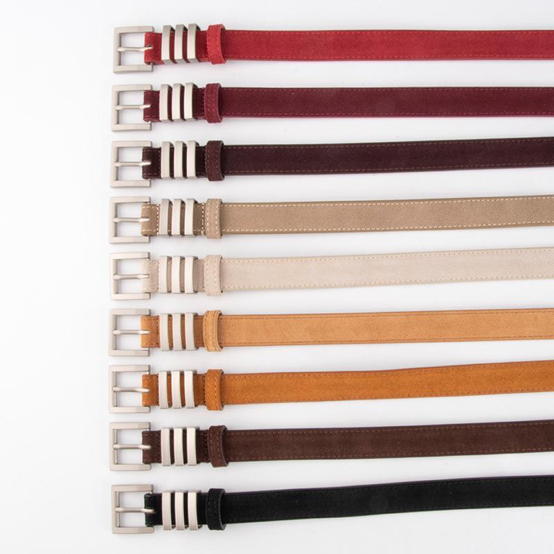 Ladies Premium Belt Dress Frosted Velvet Leather Decorative Vintage Belt Women'S