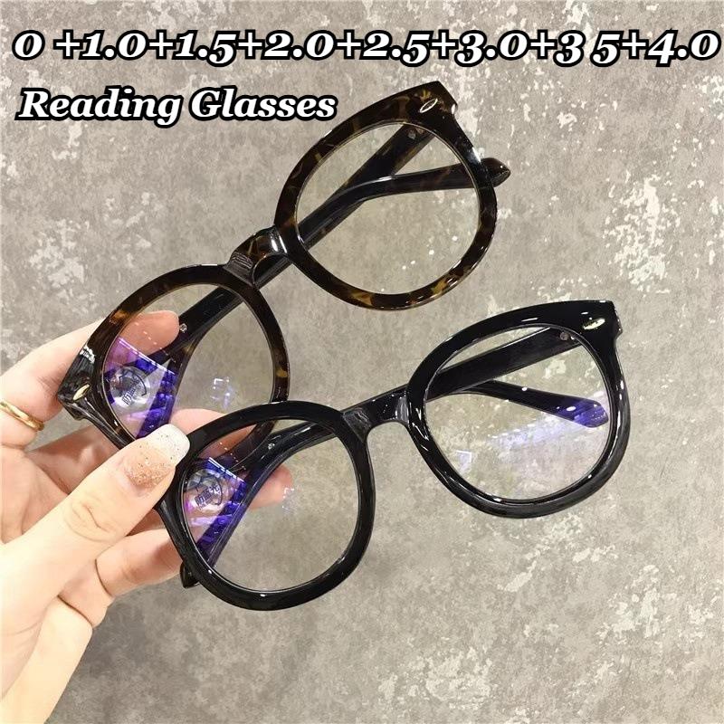Blaulichtfilternde Schutzbrille Lesebrille für Alterssichtigkeit Vintage Runder Rahmen Brillen Trendiger Großer Rahmen Schwarze Lesebrille