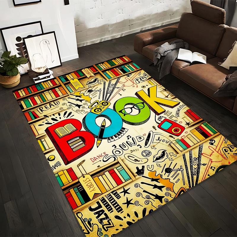 Colorful Cartoon Book-Themed Printed Carpet for Living Room Decor Suitable for use as an anti-slip for living room bedroom sofas
