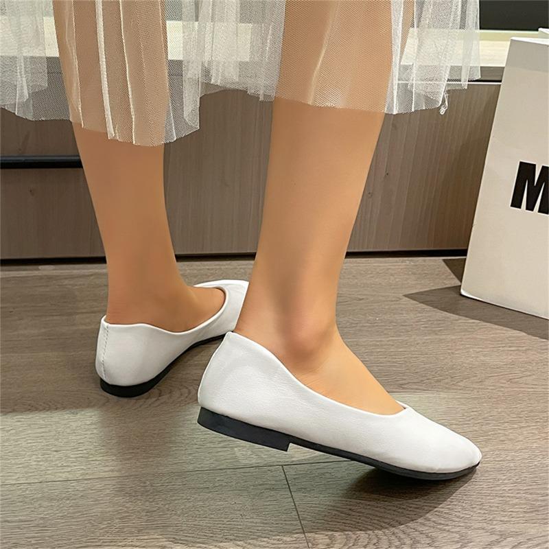 Genuine Leather Multi-color Low-heeled women's Shoes Round Toe Flat Bottom Shallow Cut Single Shoes Casual Versatile Loafers
