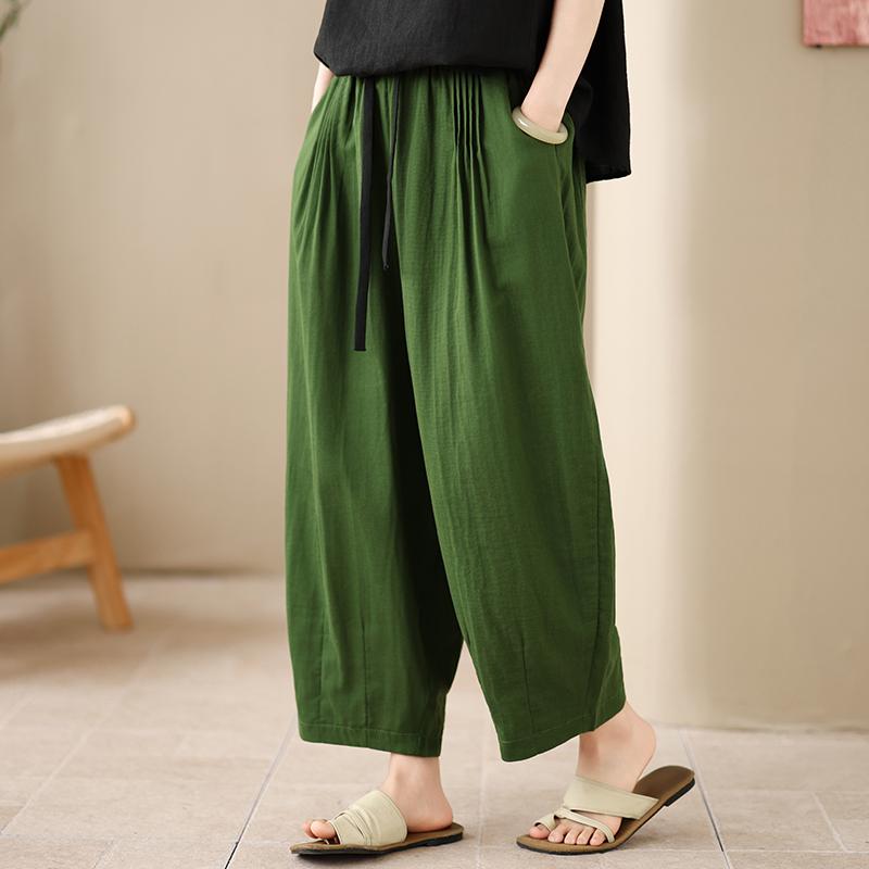 DIMANAF 2026 Summer New Plus Size Women Elastic Waist Long Pants Cotton Linen Loose Vintage Casual Lady Bottoms Clothing