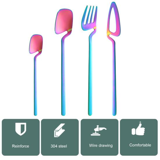 Set di Posate in Acciaio Inossidabile da 4 Pezzi con Design Ergonomico del Manico, Set di Posate Resistente alla Ruggine e alla Corrosione, Set di Posate con Finitura a Specchio per Casa Cucina