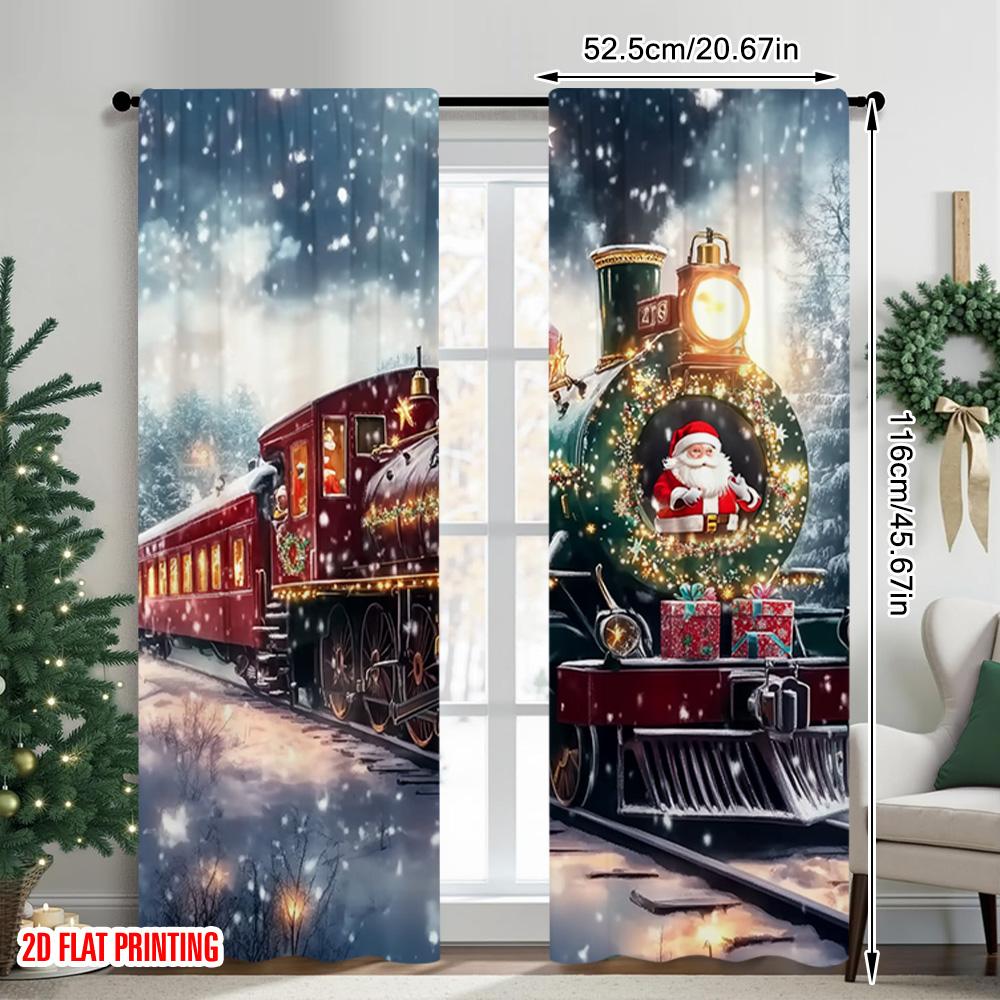 2pcs 2D flat printing Merry Christmas Popular Drapes Christmas Train Versatile Polyester Without Electricity Holiday Decorations