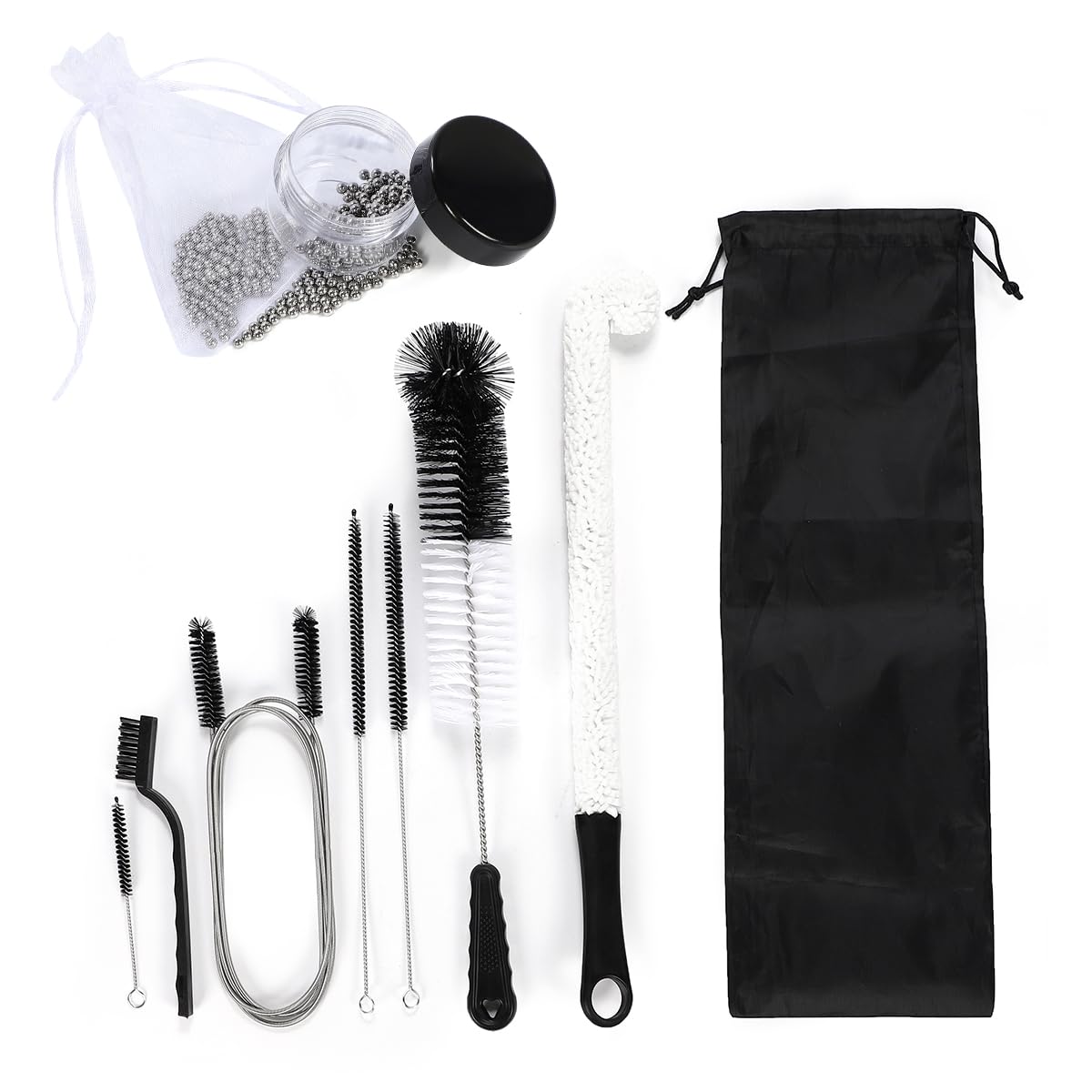 

ЗДОРОВЫЙ Бутылка для чистки кальяна Нержавеющая сталь Хранение накипи Набор из 7 предметов, Щетка, Шарики, Средство для удаления, Сумка, чёрный