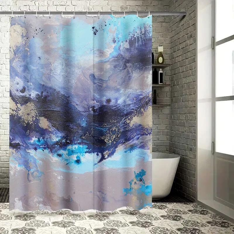 

Blue Abstract Shower Curtain Modern Artistic Bathroom Decorations For Home Decoration Waterproof Fabric Door Liners W60H190(CM)-1 Pcs